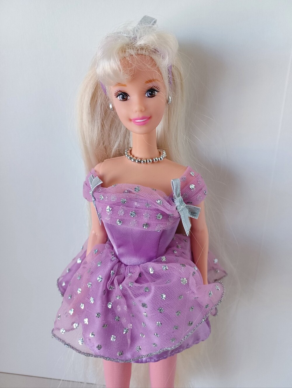 Vintage Barbie Fashion Doll In Purple And Silver Short Dress Toy Collectible